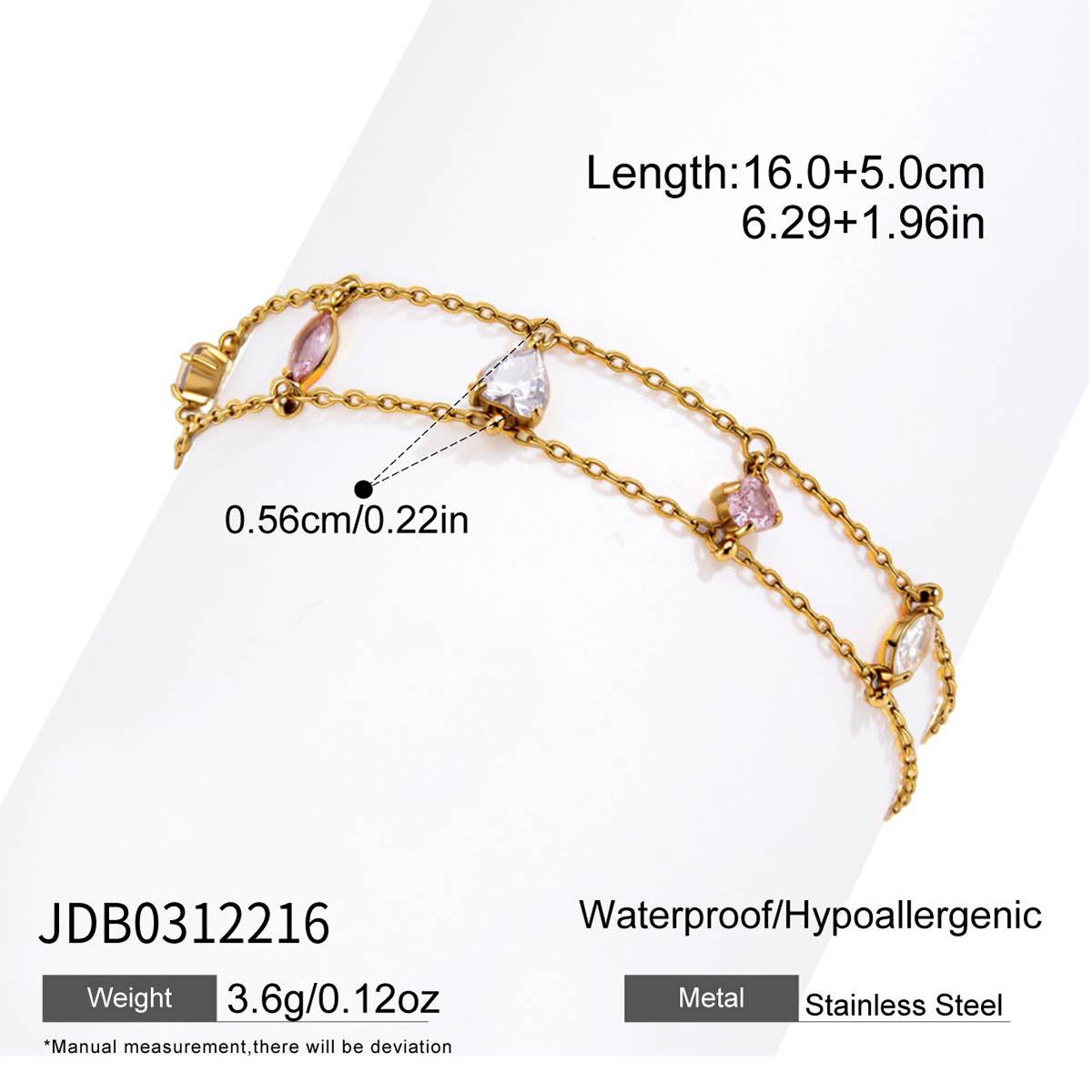 Multicolor Geometric Zircon Bracelet for Women Double Layer 18K Gold Plated Stainless Steel Bracelet Fashion Jewelry