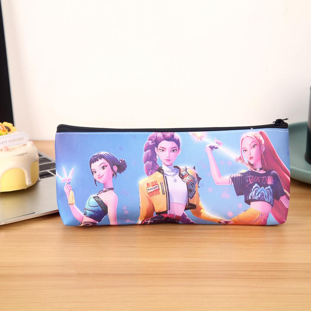 HUNTRXX Anime Pencil Case, Cute Large Capacity PU Pen Bag for School Supplies, Girls Single Layer Pouch for Stationery Storage