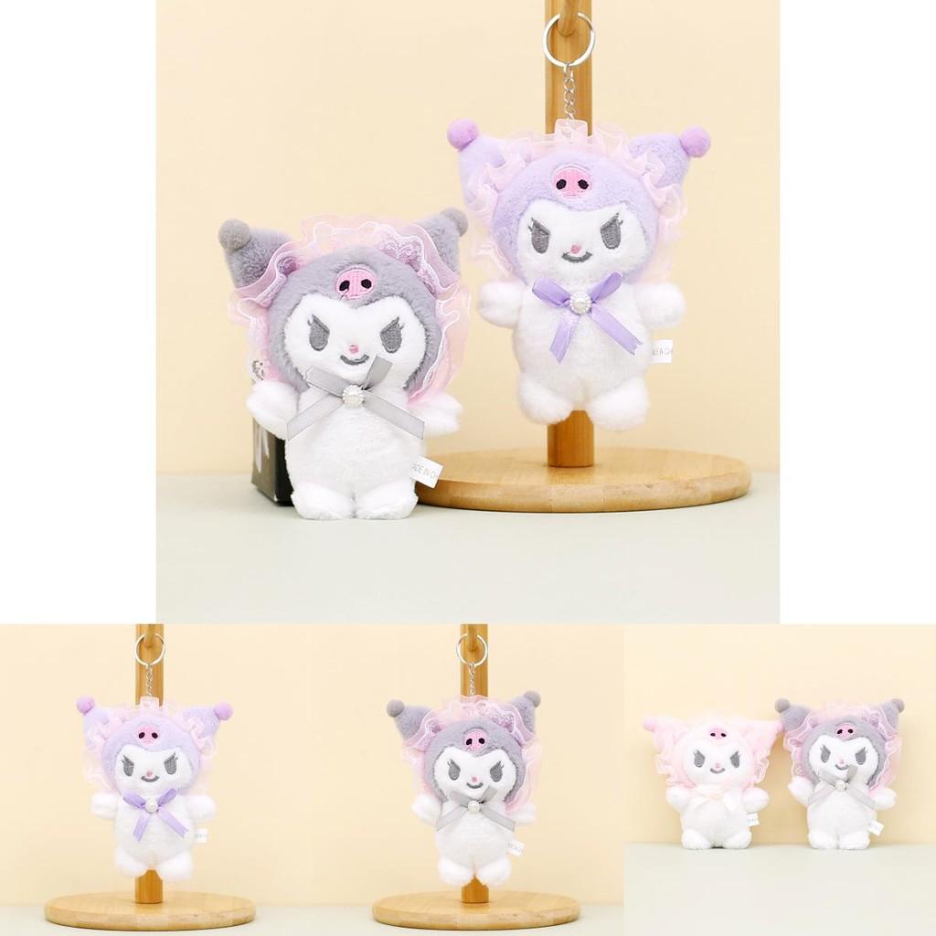 Cute Sanrio Kuromi Plush Toy Keychain Adorable Short Plush Stuffed Doll 12cm