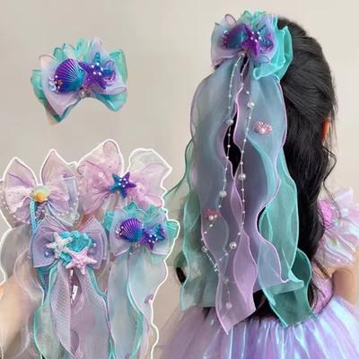 1Pc Fashion Headwear, Children's Princess Bow Hairpin, Girls' Floating Yarn Hair Clip, Braided Hair Clip Hair Accessory