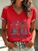 European and American Style Women's Clothing Casual V-neck Short-sleeved T-shirt D Digital Printing Source Wholesale