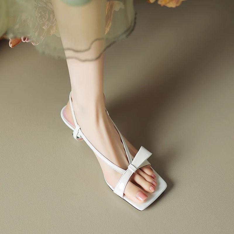 

French square head butterfly red sandals women s 2025 summer new mid-heel women s shoes European and American style fine heel wine glass heel 35