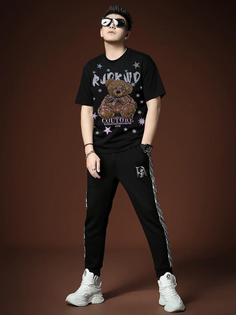 European High-End Rhinestone Short-Sleeve T-Shirt for Men, Trendy Brand Fashion 2025 New Summer Casual Half-Sleeve Top