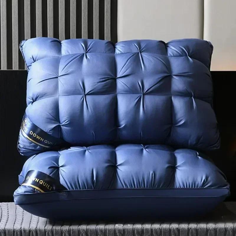 1PC Luxury White Goose Down Pillows Down-proof King Queen 100% Cotton Bedding 3D Style Rectangle Pillow for You Lover Gift