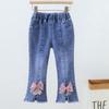 Spring and Autumn New Girls Denim Trousers Elastic Printed Denim Trendy Children's Trousers Single Trousers