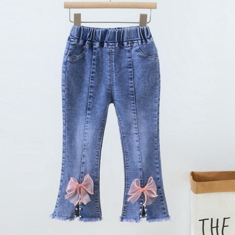 Spring and Autumn New Girls Denim Trousers Elastic Printed Denim Trendy Children's Trousers Single Trousers
