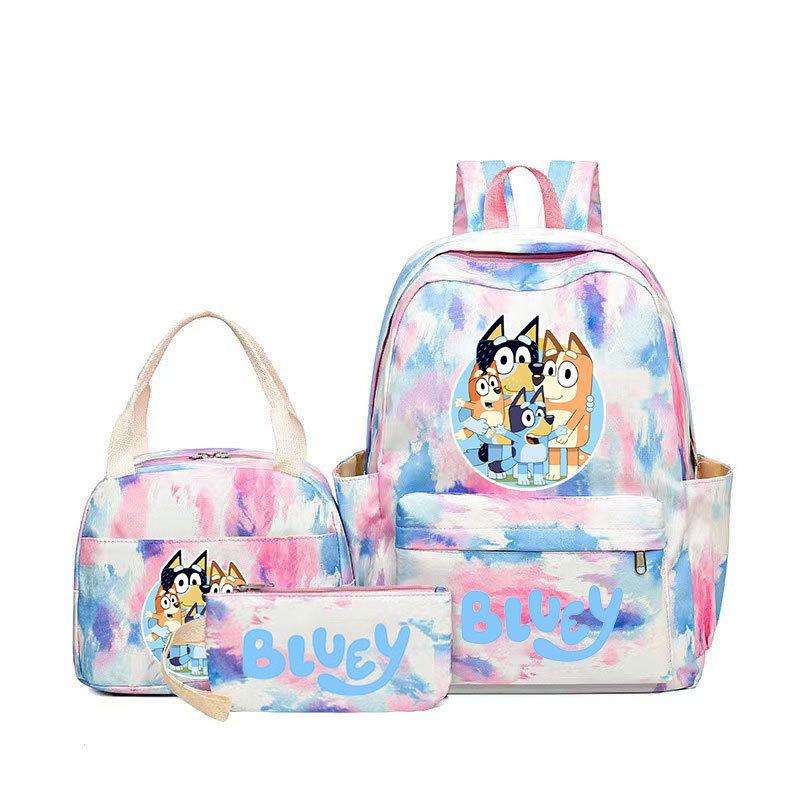 Bluey gleicher lässiger dreiteiliger Rucksack Schultasche Druck College-Stil Mittelschüler große Kapazität