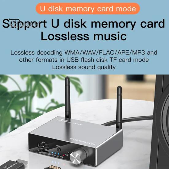 

Bluetooth-совместимый передатчик 5.3, приемник, две антенны с низкой задержкой, AUX 3,5 мм, оптический Hi-Fi аудиоадаптер, пульт дистанционного управления для ТВ-ПК