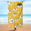 1pc Shiba Inu Dog Face Beach Towel - Yellow with White Polka Dots, Playful Cartoon Design, Soft Microfiber Fabric, Oversized