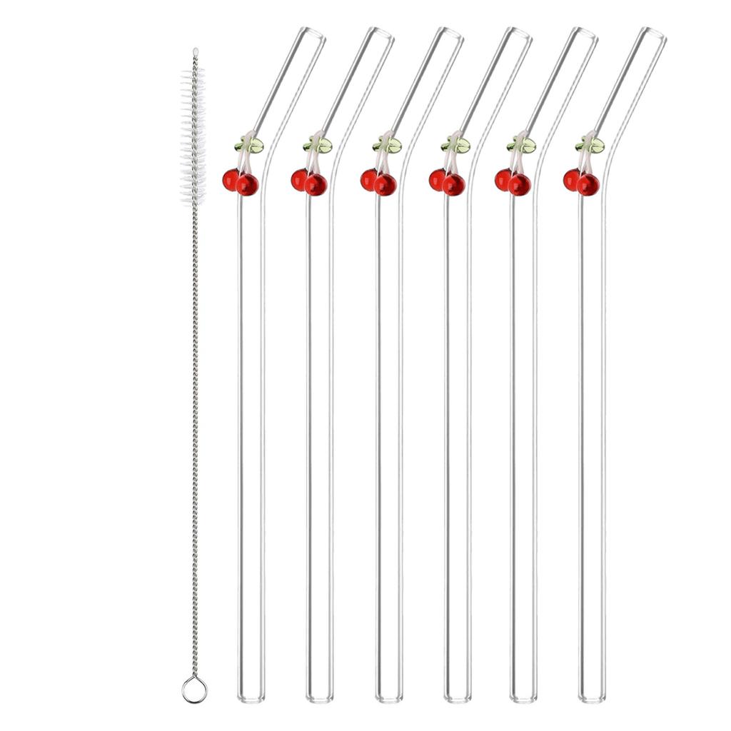 Straw Glass Straw Reusable Clear Bent Cute Straws for Drinking Smoothie Cocktail Shakes Beverages