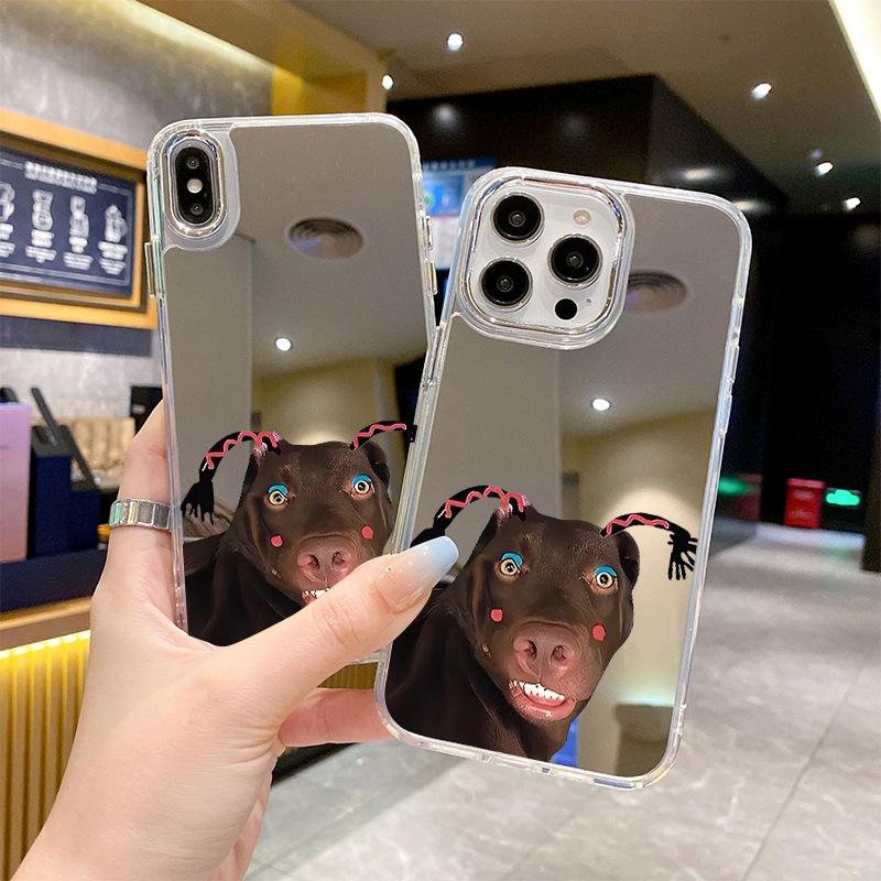 Creative funny dog mirror mobile phone case ip13PROMAX braid expression bag Apple 17 anti-drop protective case