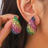 New Trendy Crystal Chunky Waterdrop Hoop Earrings Dupes for Women Chunky Colorful Dome Teardrop Stud Earrings Jewelry Gifts