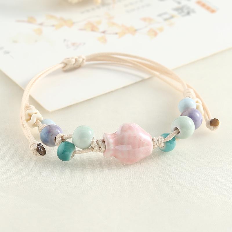 Jingdezhen Keramik Perlenarmband - Handgewebtes Porzellan mit Muschelakzenten