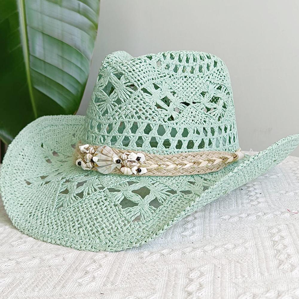 Cappello da cowboy in paglia da donna cappello da spiaggia cappello jazz con accessori da fornaio moda estate