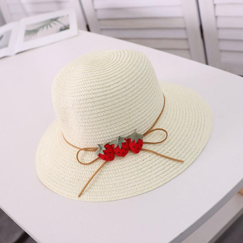 

parent-child summer sun protection women big brim straw hat girls cute beach sun cap strawberry pot fisherman hats Children (50-52cm)