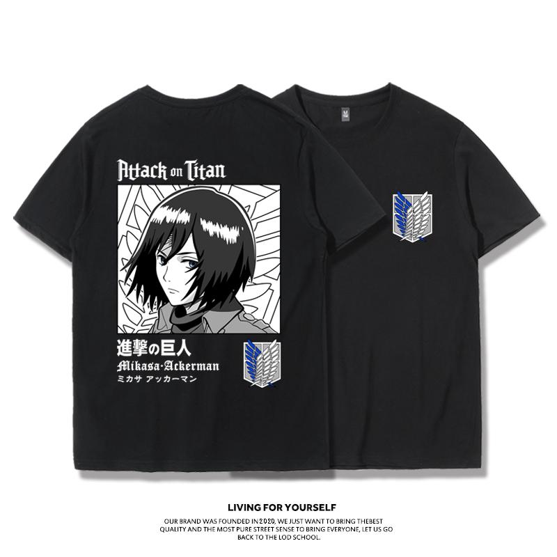 Attack Giant T-shirt Wings of Freedom Alan Mikasa Livel Soldier Anime 100% Cotton Short Sleeve Men's Fashion