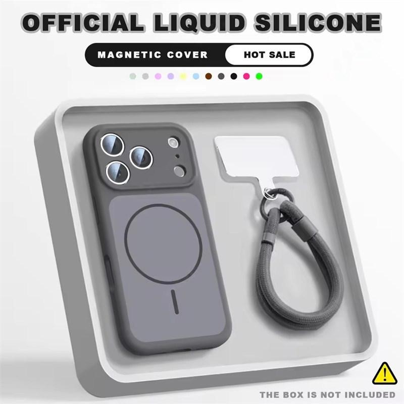 Wrist Strap Magnetic Phone Case For iPhone 17 Air 14 15 16 13 Pro Max Magsafe Liquid Lanyard Protector Cover