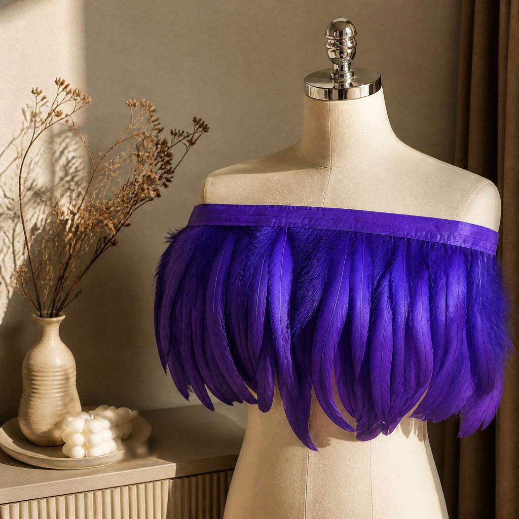 1 Meter Natural Large Feather Trim for Down Jackets, Shawls and Party Decorations