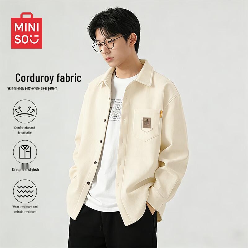 Мужская вельветовая рубашка с длинным рукавом MINISO L светло-бежевый