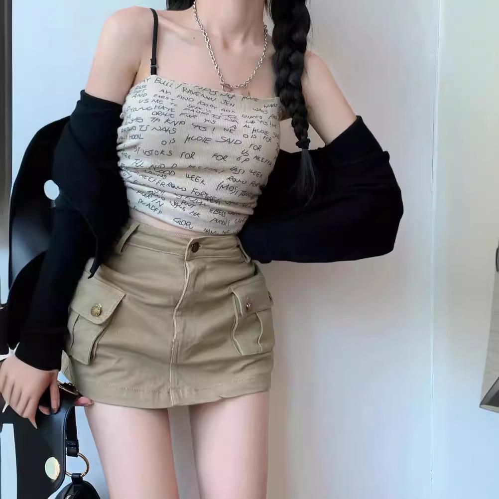 

Khaki Summer Midi A-Line Denim Dress for Women with Anti-Exposure, Plus Size, Slimming, and High Waist Features S хакі