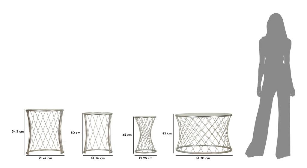 Tisch Noah Silber Set 4 Stk. Cm Ø 70X45-47X54,5-36X50-28X45