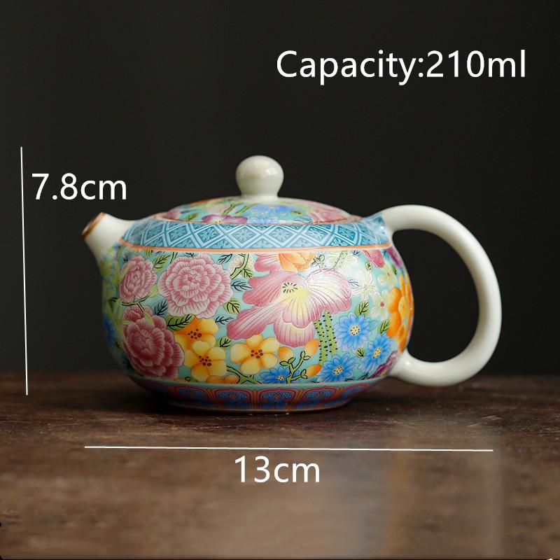 210ml Traditional Ru Kiln Ceramic Teapot Handmade Flowers Pattern Xishi Tea Pot Ball Hole Filter Kettle Portable Chinese Tea Set