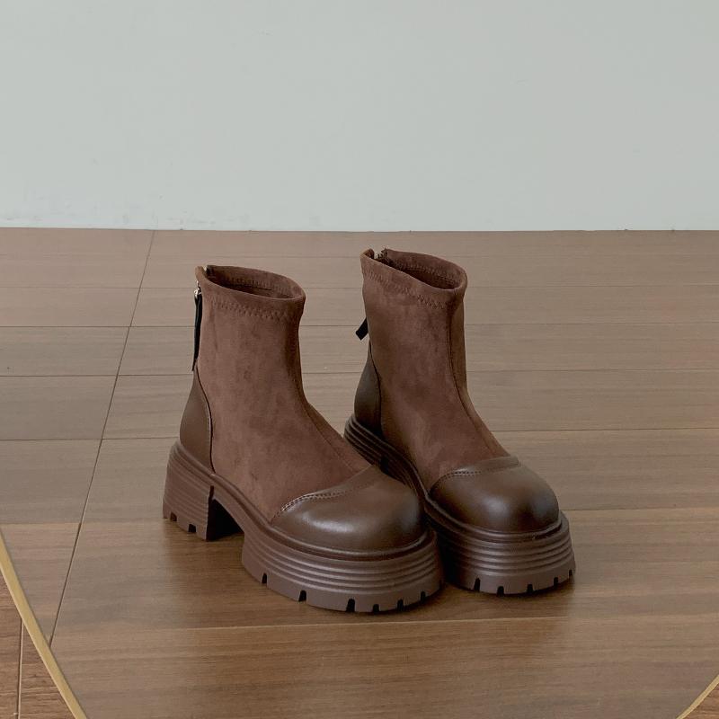 Vintage Platform Thick Sole Woman Ankle Boots Design Back Zippers Shoes Autumn Winter Slim Height Increase Short Botas