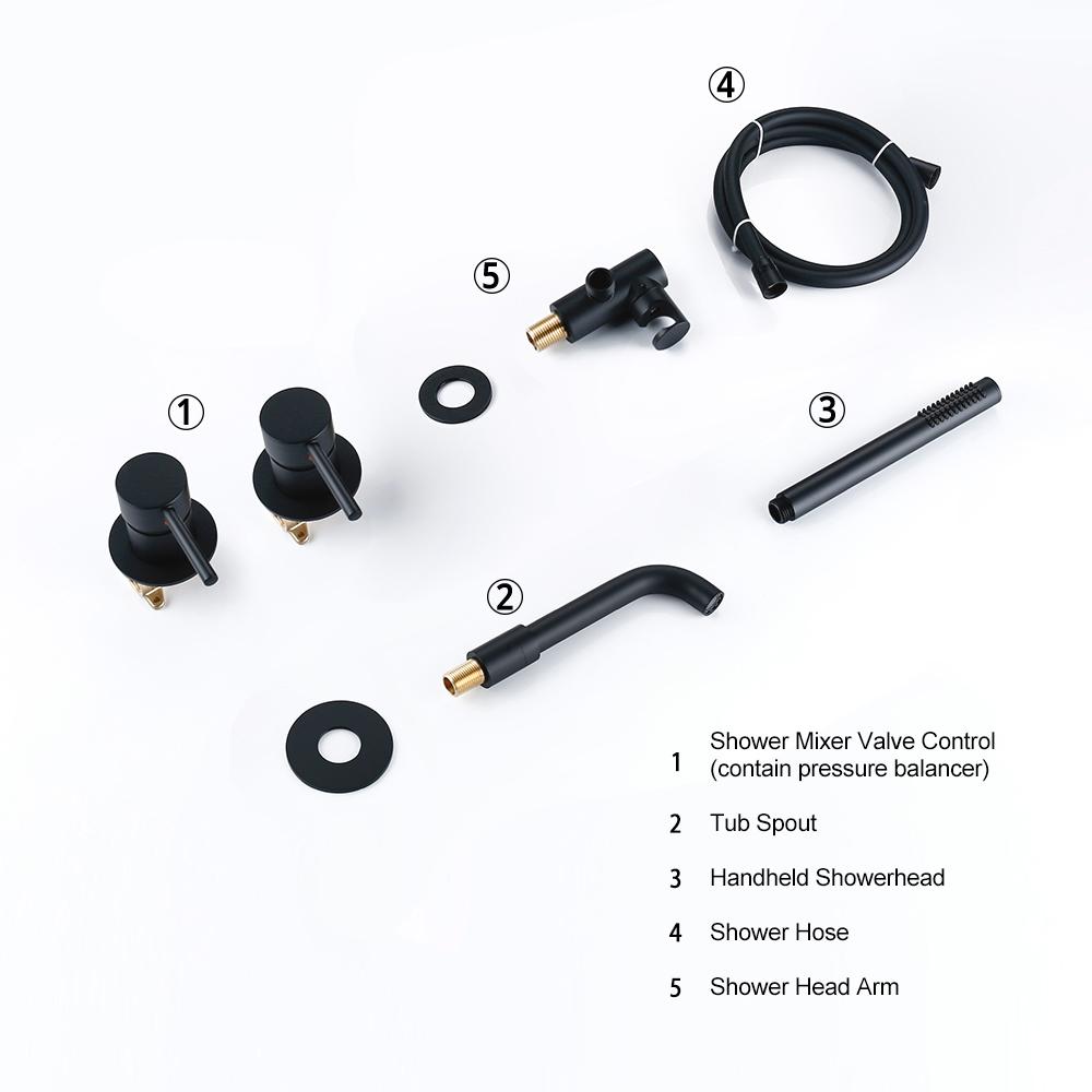 Duschmischer Duschset Warm & Kalt 2-Wege-Umsteller Duscharmatur Massives Messing Mit 150MM/210MM/260MM Wanneneinlauf Mischduschset