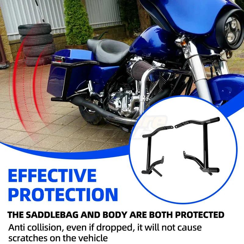Motorcycle Saddlebag Rails Protector Black Guard Crash Bar Bumper For Harley Touring Road King FLHR Electra Street Glide 97-08