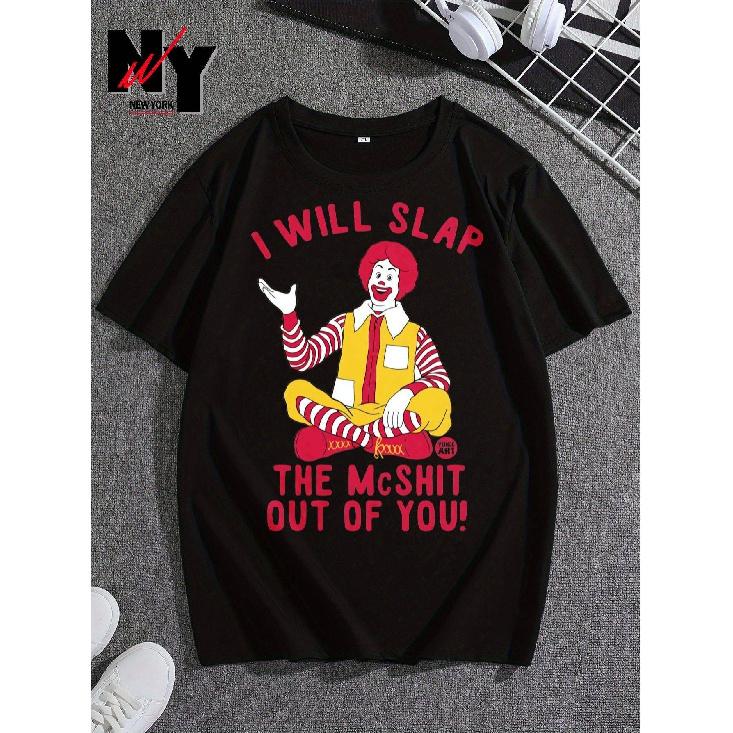 Valentine S Day Exclusive Offer Men S Casual Graphic T-Shirt - I Will Slap The Mcsht Out of You Funny Print, Round Neck, Sleeve, Summer Fashion S чёрный