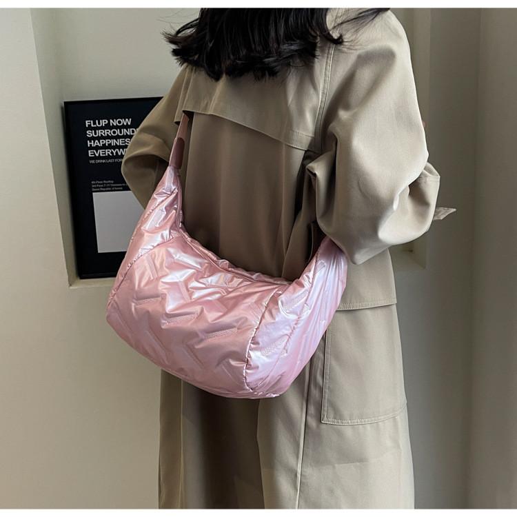 Korean Style Cotton Satchel With Puffed Design And Single Shoulder Strap For Daily Outfits