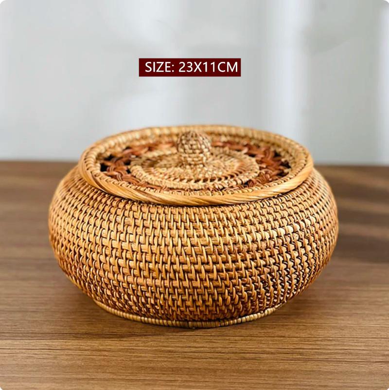 1PC Handmade Woven Fruit Basket Exquisite Snack and Fruit Tray Large-sized Rattan Snack Storage Basket Kitchen Bread Basket