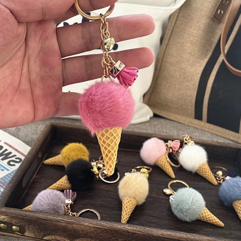 Schattige IJshoorntje Pluche Sleutelhanger Cartoon Pompom Tas Bedeltje Auto Sleutelhanger Accessoire