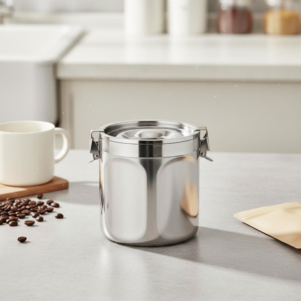 Airtight Stainless Steel Canister Silver Stainless Steel Storage Canister Dry Food Storage Container Easy to Clean Metal Jar