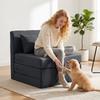 2-in-1 Folding Lounge Chair Foldable Sofa Bed with Linen Texture, Upholstered Guest Bed Folding Chair, Dark Grey