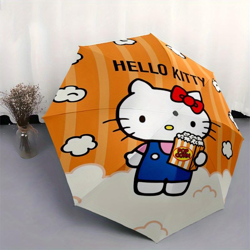 Popcorn Hello Kitty Durable Cartoon Folding Umbrella, Portable 3-Fold Compact Umbrella for Men and Women, Suitable for Travel or Daily Use.Y082