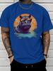 Cool Sunglasses Hippo Sunset Lake Scenery Graphic Unisexs Cotton Crew Neck Tee Short Sleeve Loose Casual Daily Street Male Wear Top