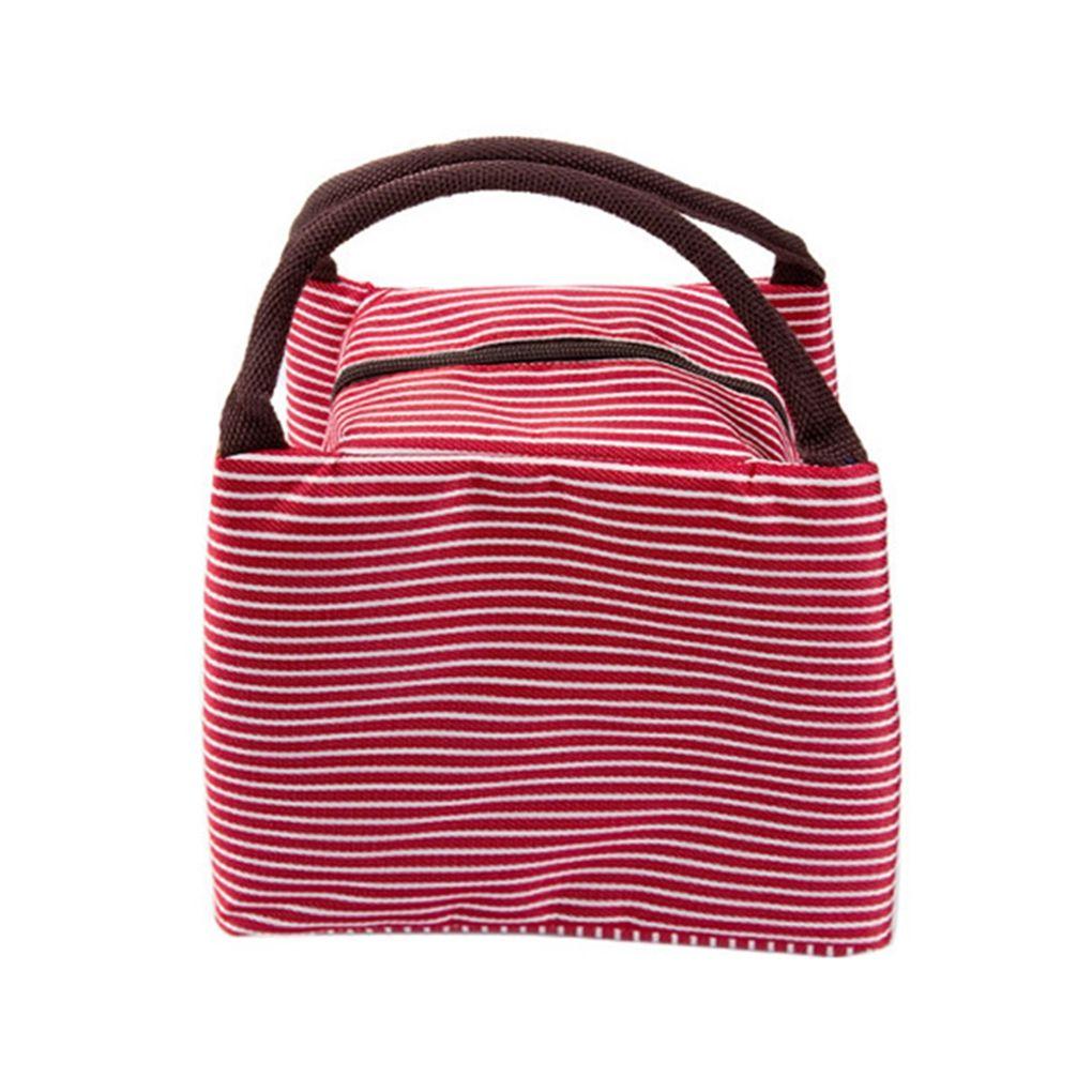 Womens Stripe Thermal Lunch Box Cooler Bag Insulated Picnic Handbag Food Bag