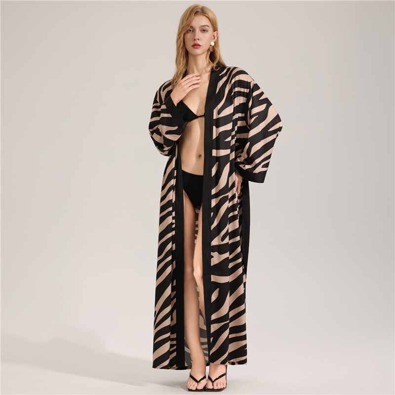 Sexy Luxury Sleepwear Robe Long Sleeve Pearl Sheer Chiffon Nightgown Pajama Loungewea for Women