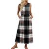 Ladies' Plaid Printed Casual and Fashionable Waist Cinched Sleeveless Dress