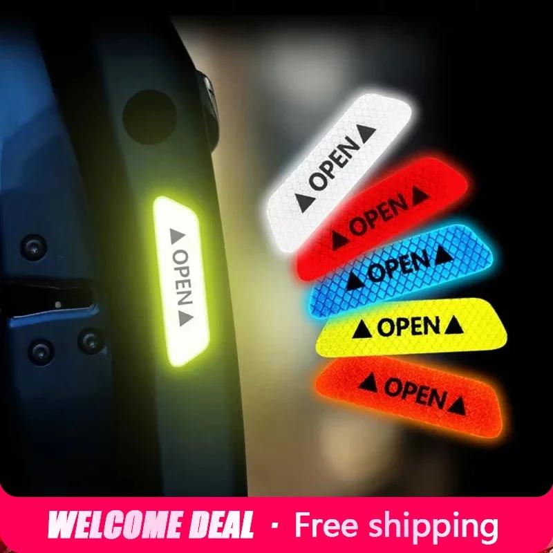 4Pcs/Set Car Sticker Door Safety Warning Reflective Stickers Reflective Strip Warning Luminous Universal Accessories