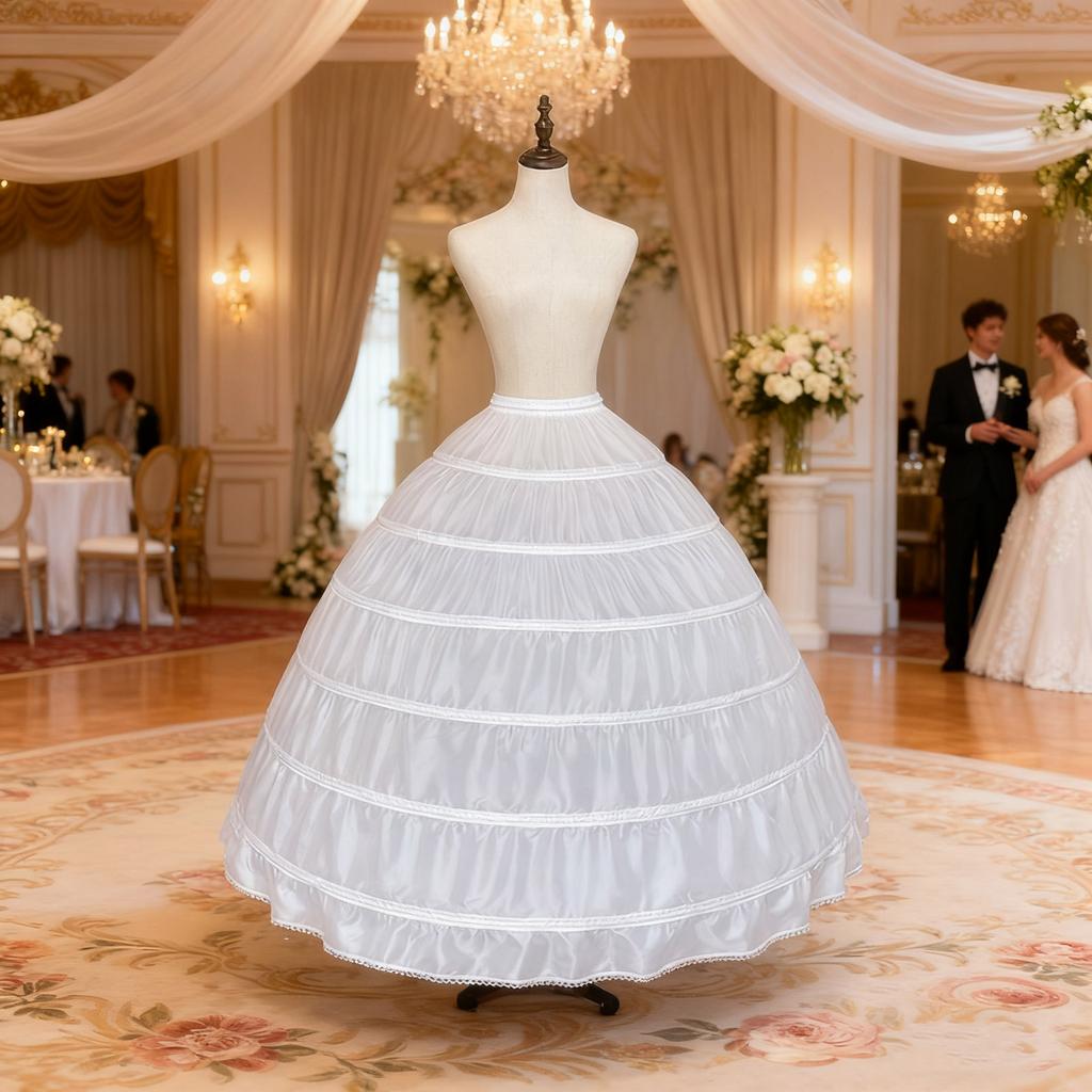 Elastic Wedding Hoop Skirt 6 Steel Hoops Full Bells Crinoline Underskirt For Bridal Party Dress Formal Dress Pettiskirt
