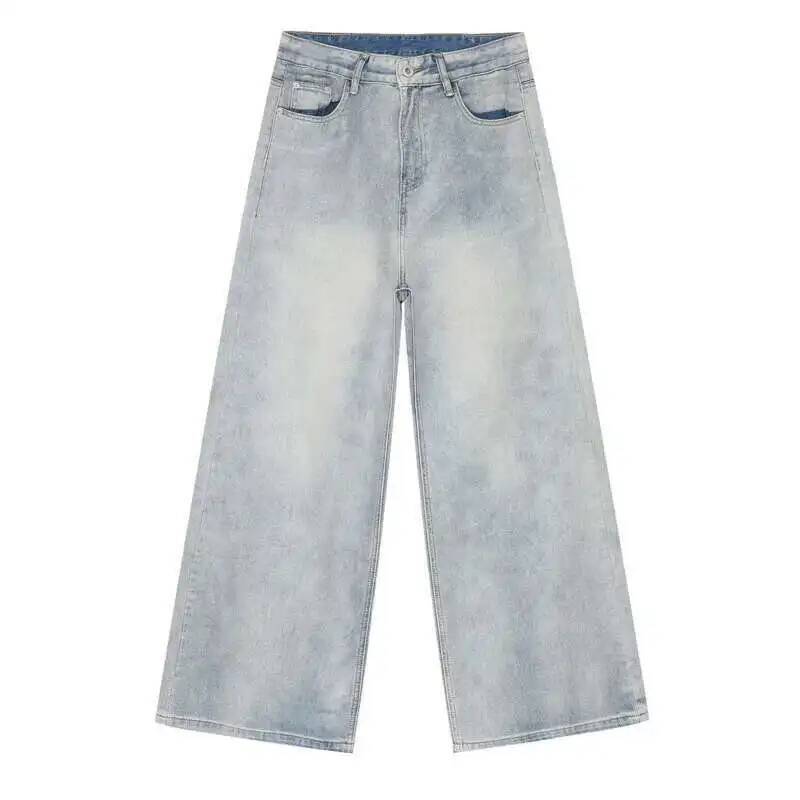 

VibeStreet Washed Male Jeans Korean Fashion Worn Out Gradient Color Men s Denim Straight Pants Men Wide Leg Trousers Spring New Asian Size S светло-синий