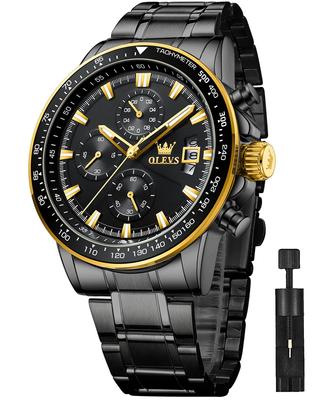 Quartz Stylish Watch with Stainless Steel Luminous Date Analogue Fashionable for Students and Office Black Men's Watch, Multi-Function Case,