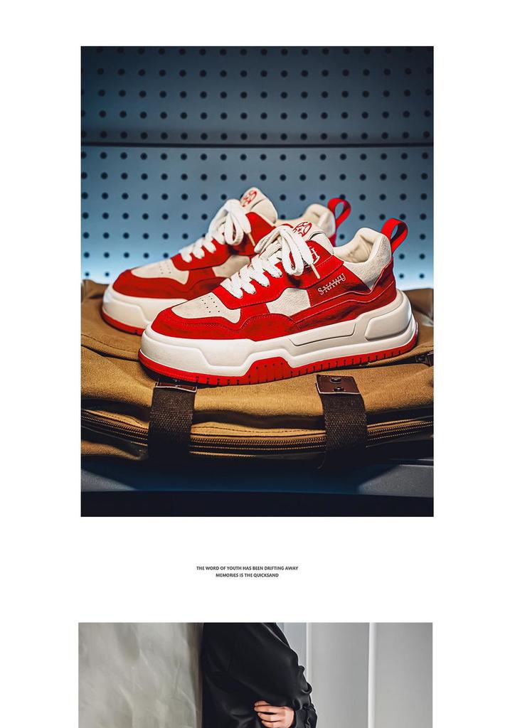 Men's 2025 Spring Korean Style Red Fashion Casual Thick-Soled Height-Increasing High-End Sports Shoes for Teenagers.