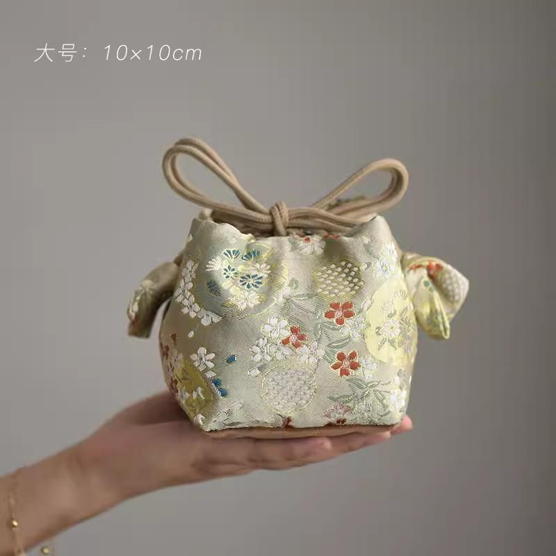 Portable Thickened Tea Cup Bag, Silk Brocade Embroidery, Tea Cup Storage Bag, Single Cup, Cozies Tea Set Accessories