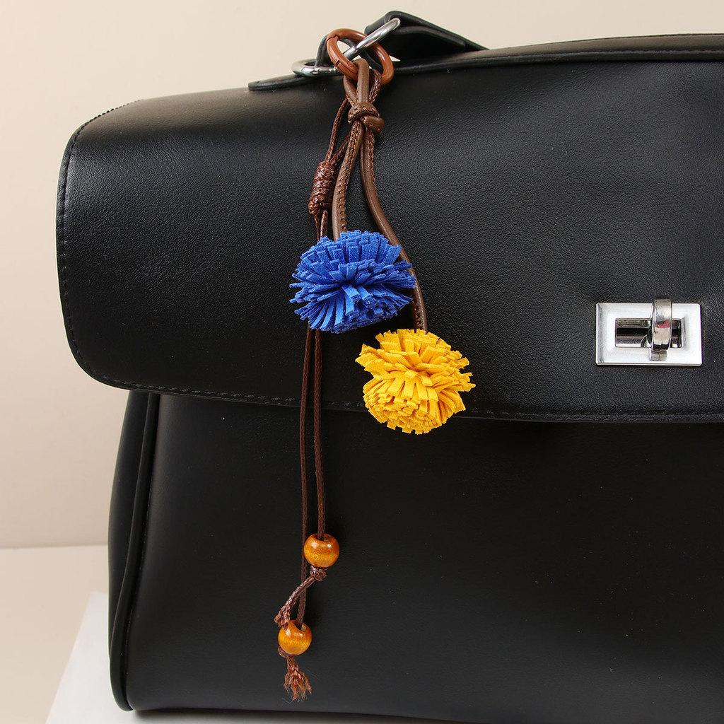 Miu Qi Retro Colorful Tassel Ball Keychain Handmade Faux Leather Accessories For Casual Bags