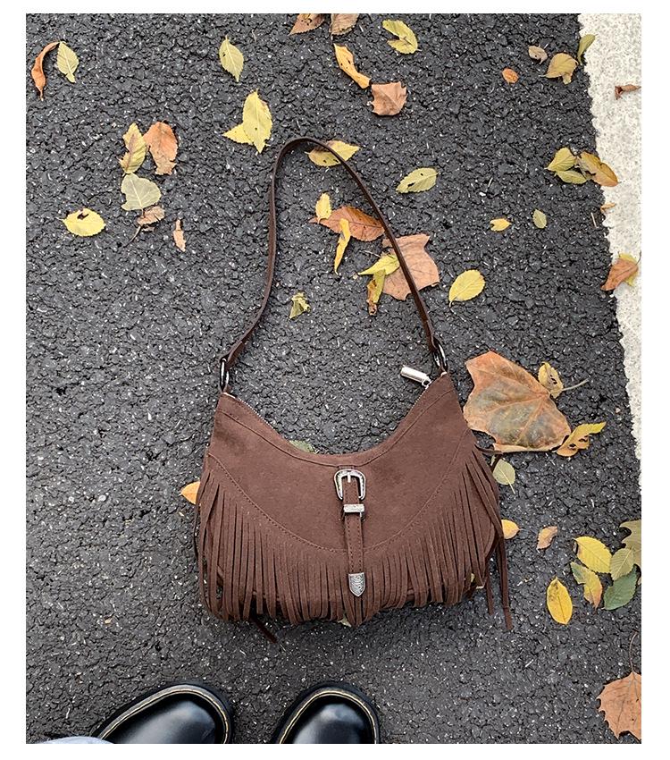 Vintage Suede Tassel Crossbody Bag - Autumn/Winter Fashionable Commute Tote