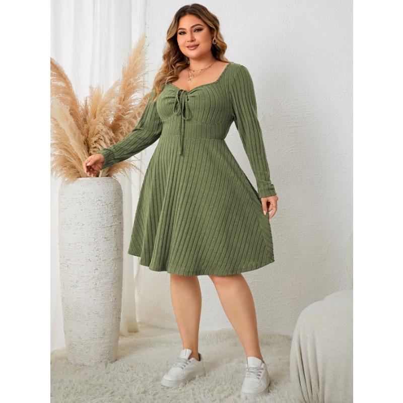 Women's Dress Large Size Dresses Square Neck Dress Long Sleeve Short Dresses