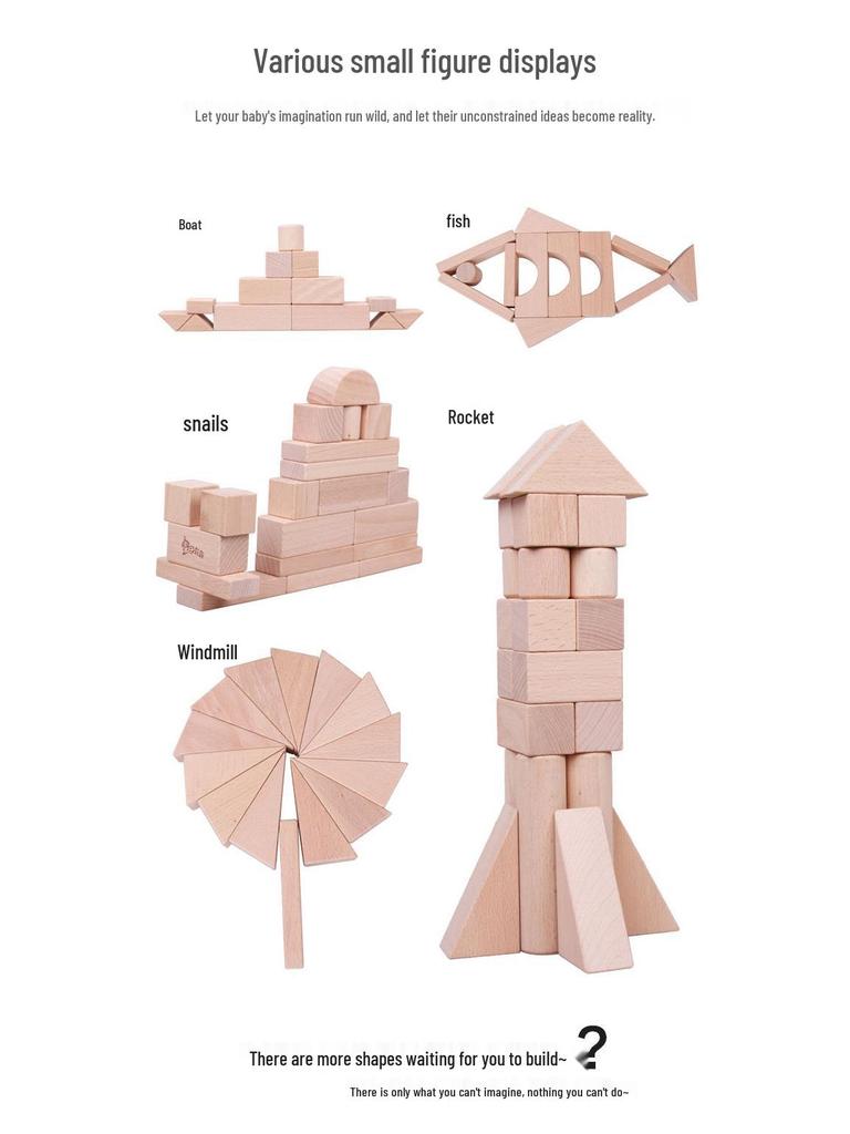 Kindergarten Solid Beech Wood Large Construction Blocks Set, 182-Piece